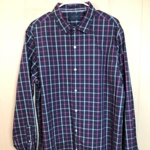 Fairlane Long Sleeve Buttondown Non-Iron Stretch Shirt Pink Grey Plaid Sz XL